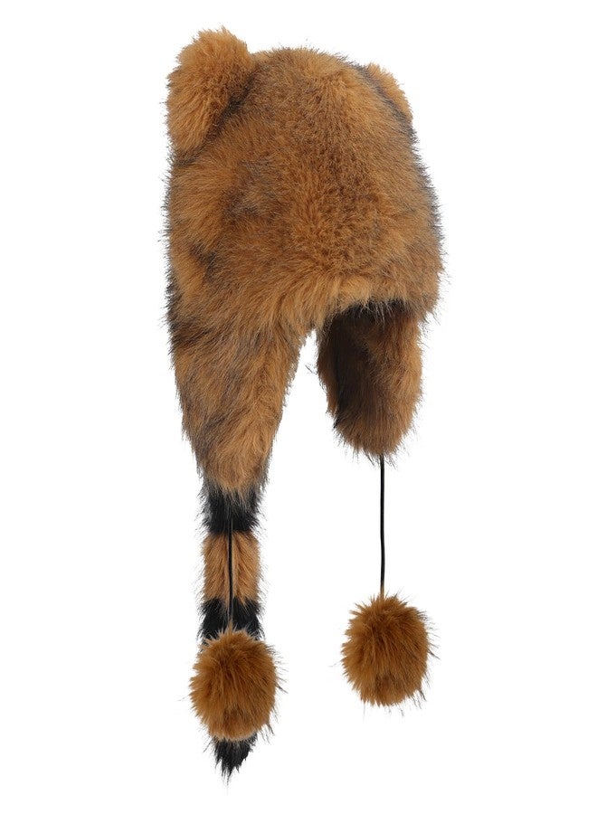 Clobeau Faux Fur Raccoon Hat with Tail and Ears Faux Coonskin Cap with Tail Novelty Raccoon Tails Hat for Adult Kids (Kid) - Image 3